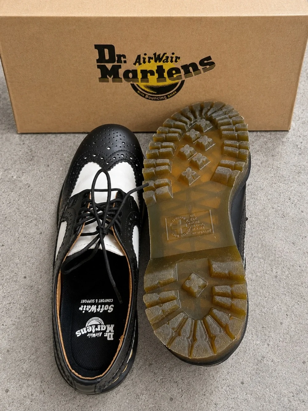 Dr. Martens Black & White Brogue Saddle Oxfords
